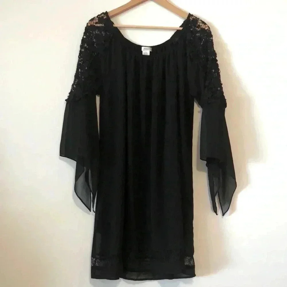 Esley Lined Mini Dress Crochet Detail Black